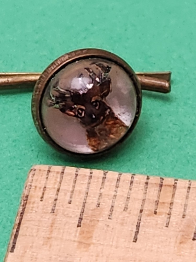 Antique Deer/Stag Cufflink Reverse Painted Crystal