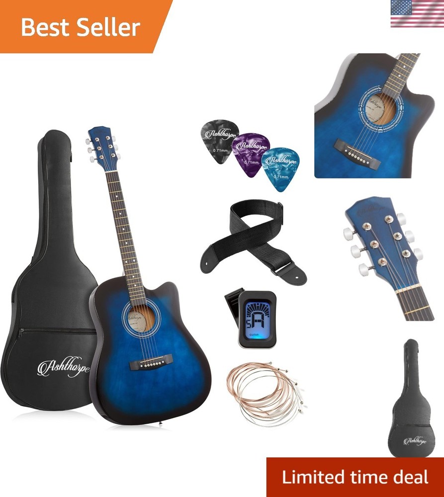 41-inch Beginner Cutaway Acoustic Guitar Package Blue, Full Size Basic Starte...