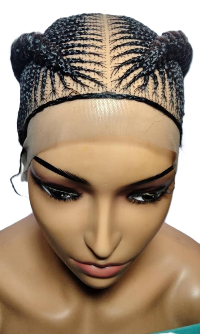 Bun Braided Wig. Ghana Cornrow Braids Full Lace with Baby Hair Bun Wig
