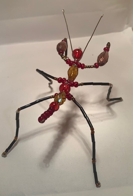 Handmade bead and wire praying mantis