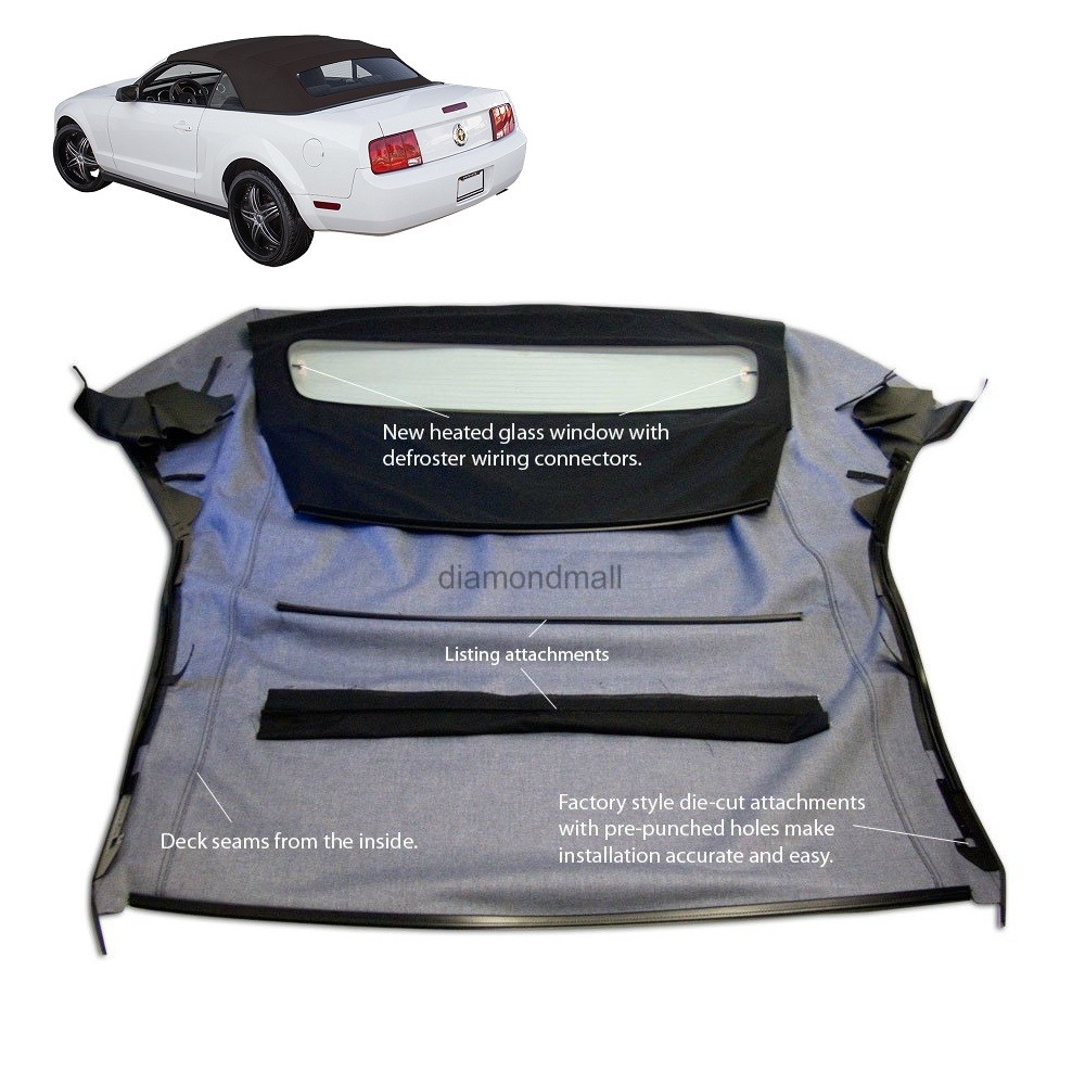 Convertible Soft Top 2005-2014 Ford Mustang w/DOT Heated Glass Window Sailcloth