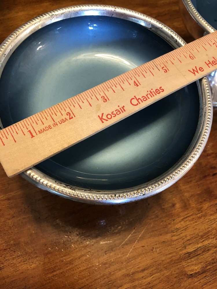 W S Blackinton Blue Enamel Lined silverplate compotes Set Of 2 See Description