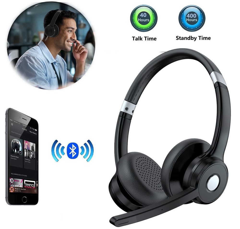 Bluetooth 5.2 Wireless Noise Cancelling Headset For Truck Driver Cell Phone Work