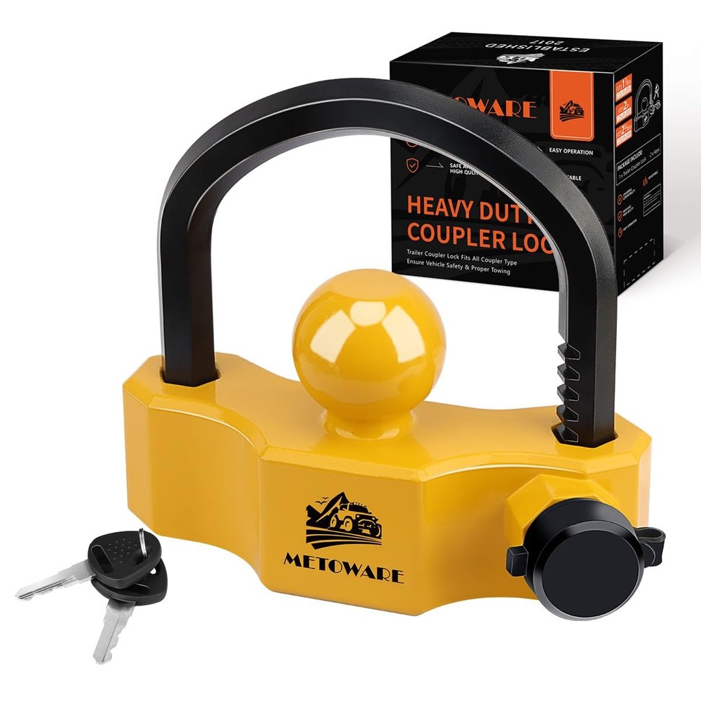 METOWARE Universal Trailer Coupler Lock, Adjustable 1 PACK, YELLOW-BLACK