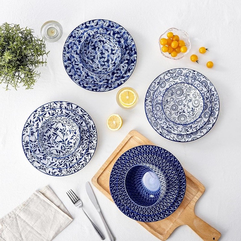 Elegant Porcelain Dinnerware Set Floral Design Durable Stackable Dishwasher Safe