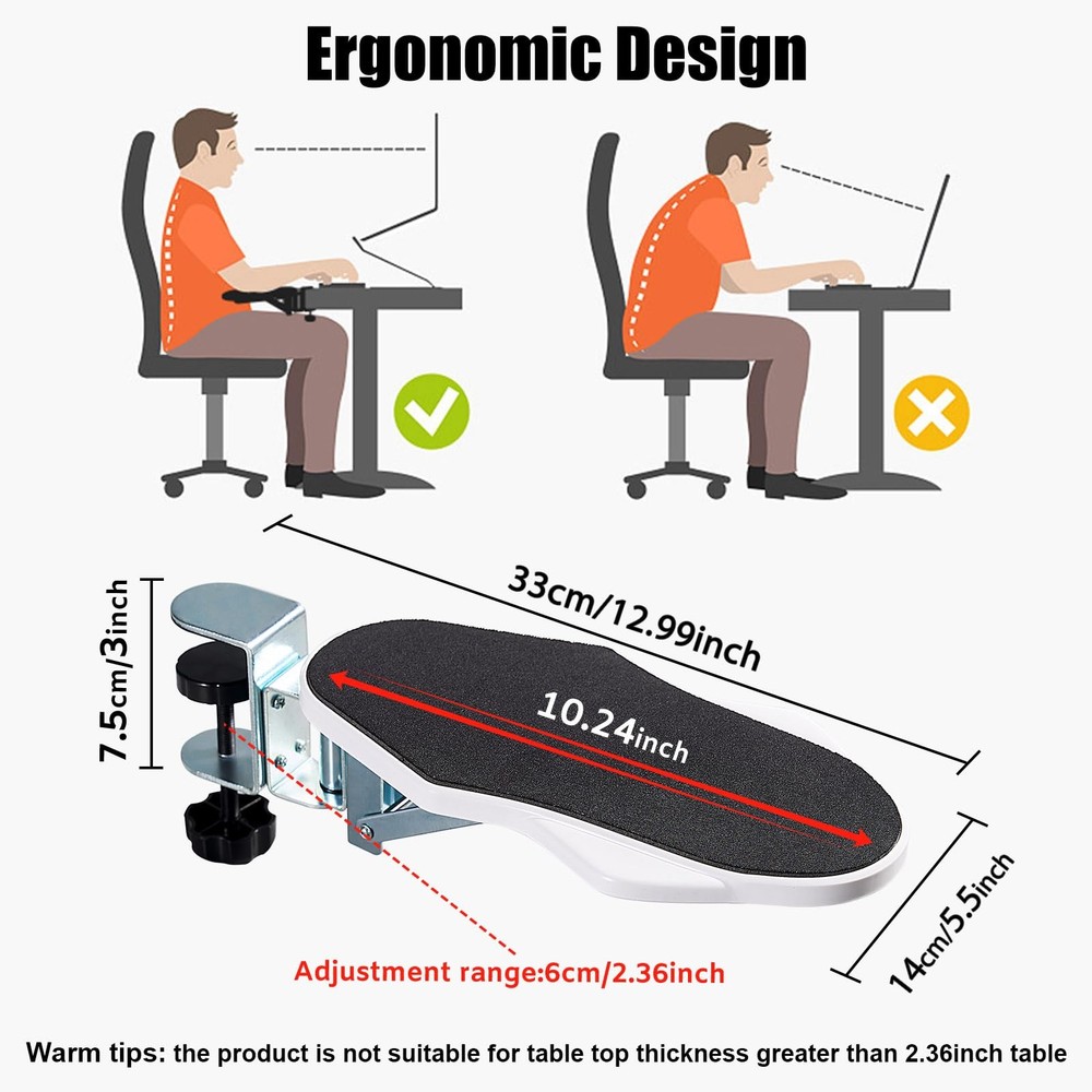 Computer Arm Rest Desk 180 Adjustable Rotating Extender Tray 90 Foldable Elbow