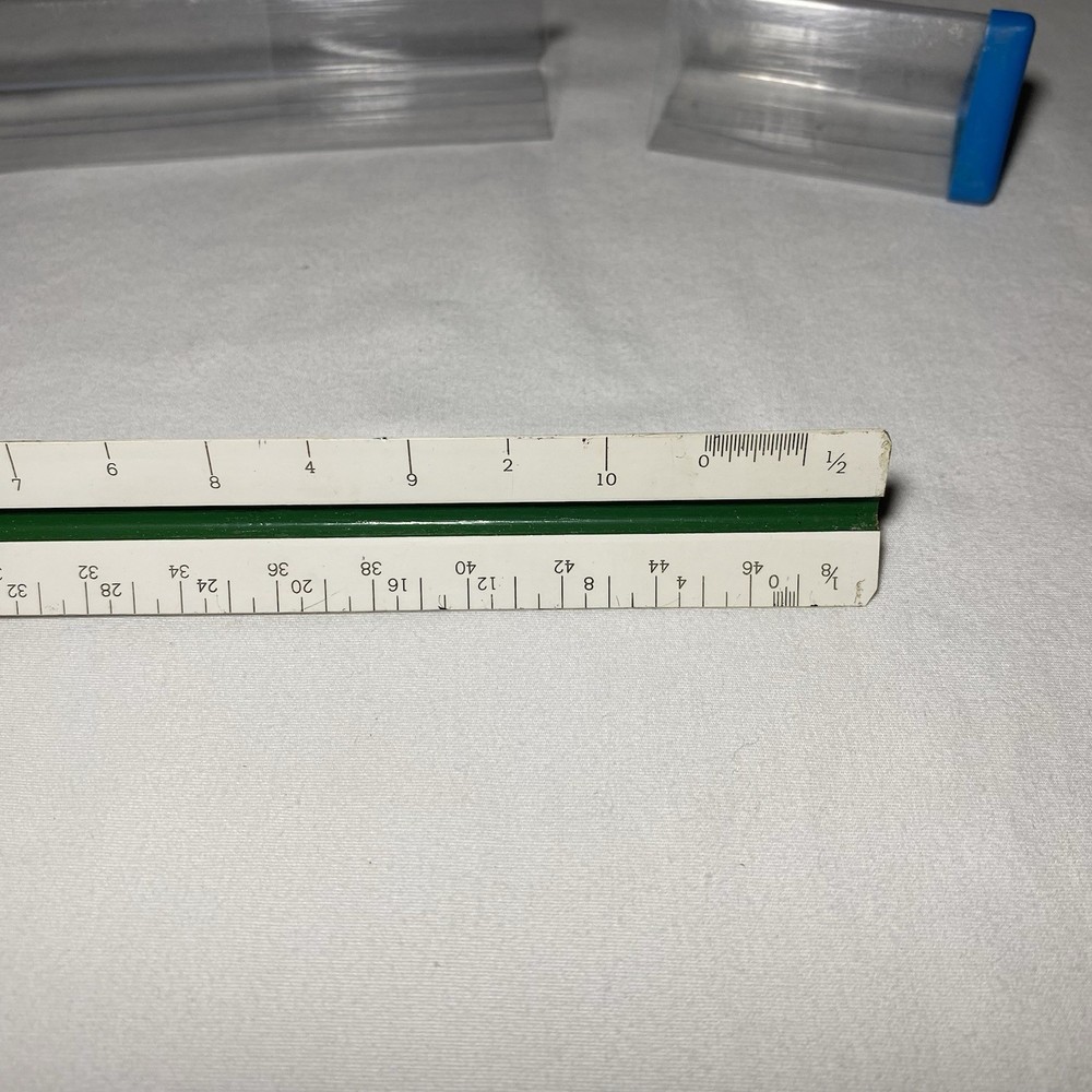 Alvin 244B Drafting Engineer Scale 12” Triangular Ruler W/Case Bamboo Japan Used