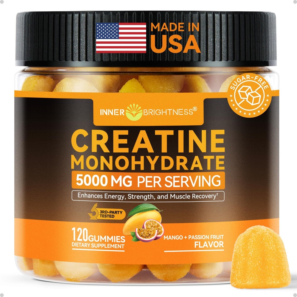 Creatine Monohydrate Gummies 5000mg 120 Count Mango yellow Inner Brightness