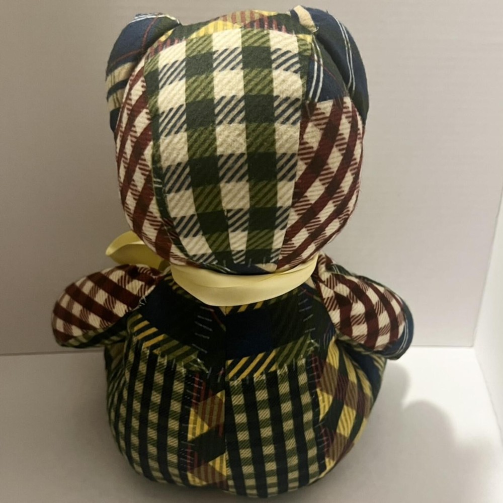 Beautiful Patchwork Plaid Checkered Handmade Memory Teddy Bear blue yellow green