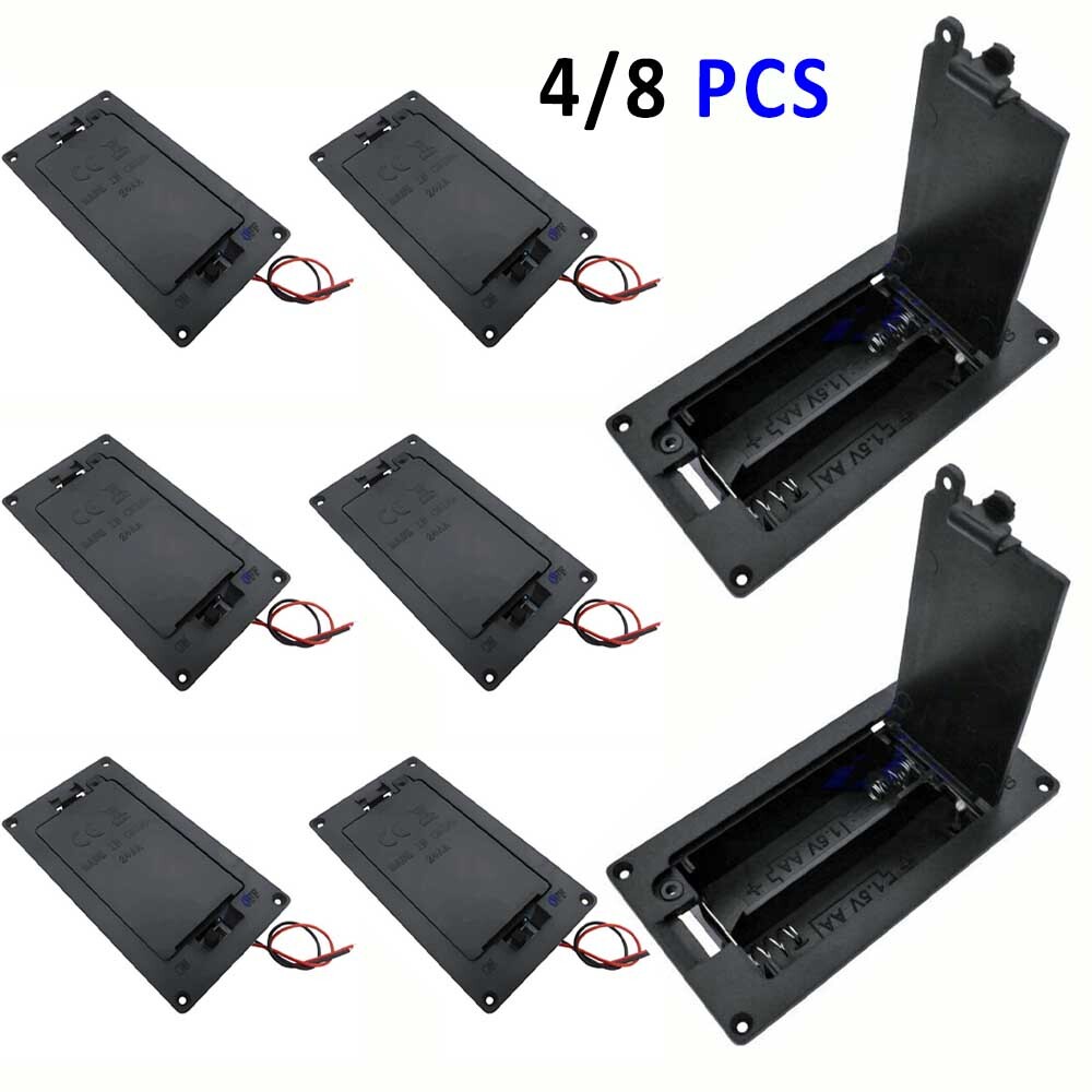 4/8Pcs Twin/2X/Two AA Panel Mount Battery Holder Case Box 3V W/Power Switch&Wire