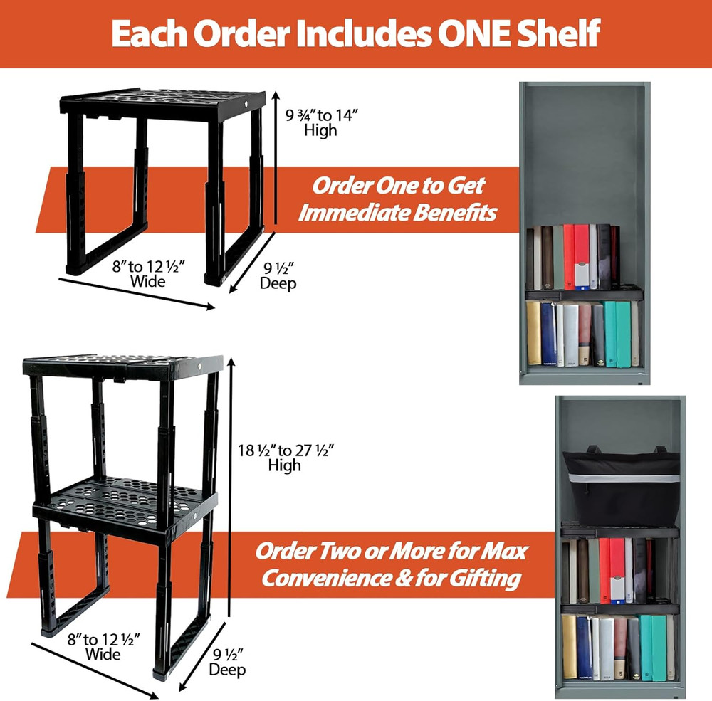 Locker Organizer Shelf， Adjustable Width and Height, Stackable, Ideal Locker She