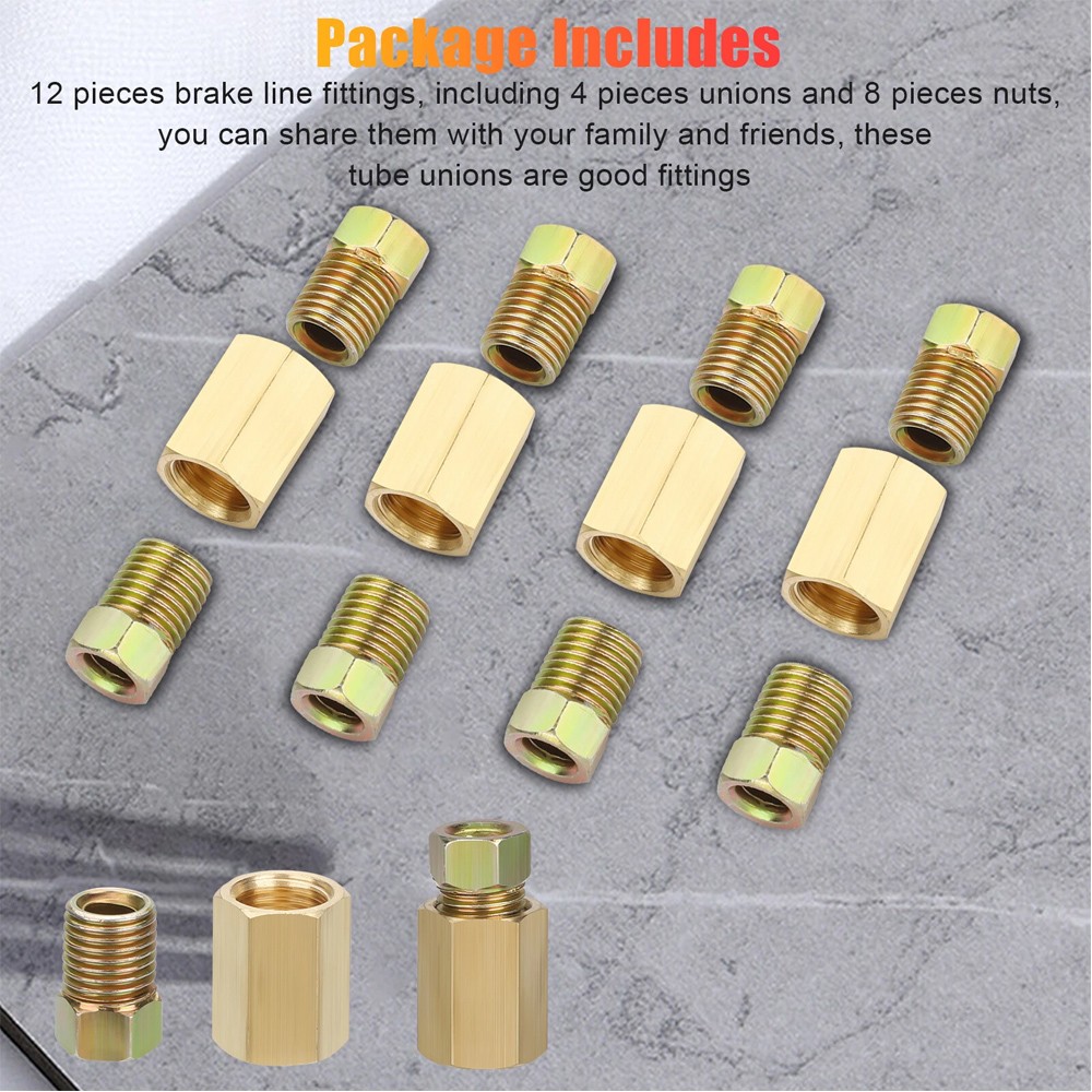 12x Straight Brass Brake Line Inverted Compression Fitting Unions For 3/16" Tube