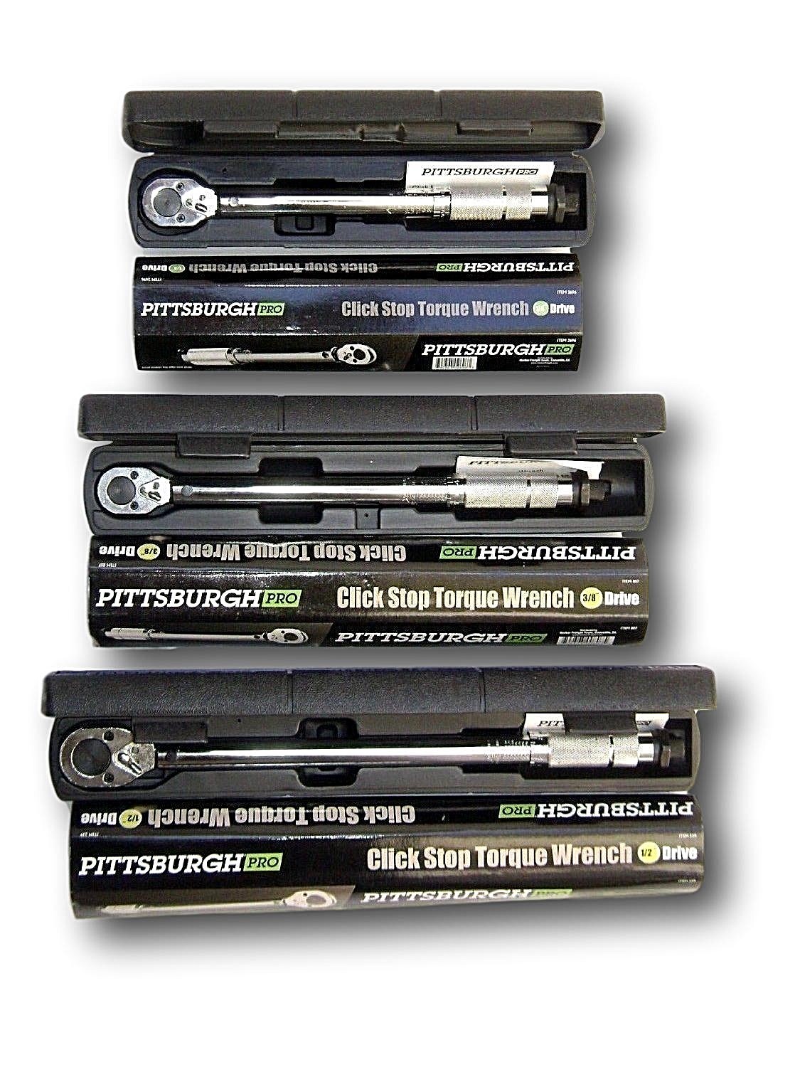 Set of 3 Pro Reversible Click Type Torque Wrench Sizes 1/4", 3/8", 1/2"