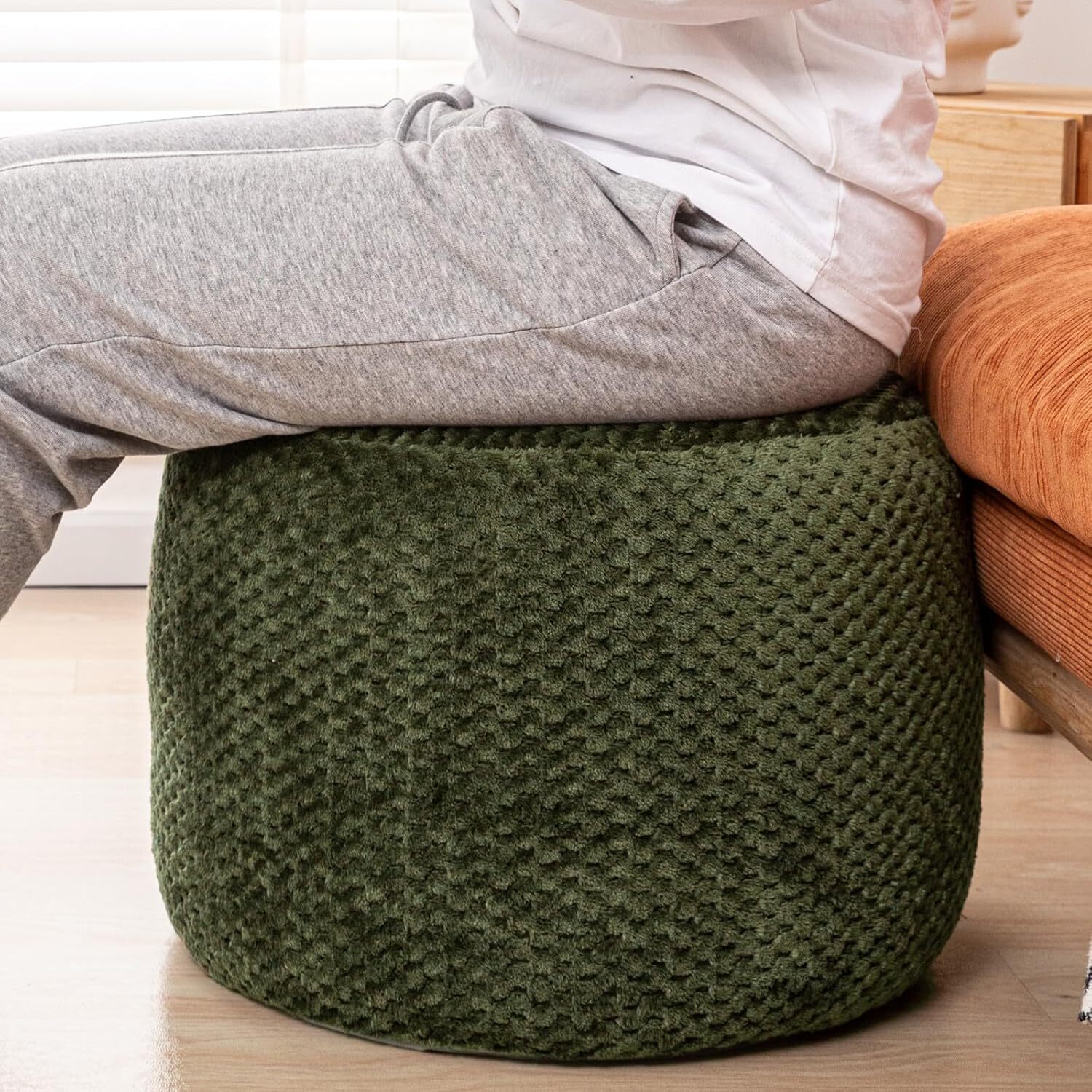 Ottoman Foot Rest Stuffed Round Floor Pouf Cushion Bean Bag Pouf 18X14 20x12 In