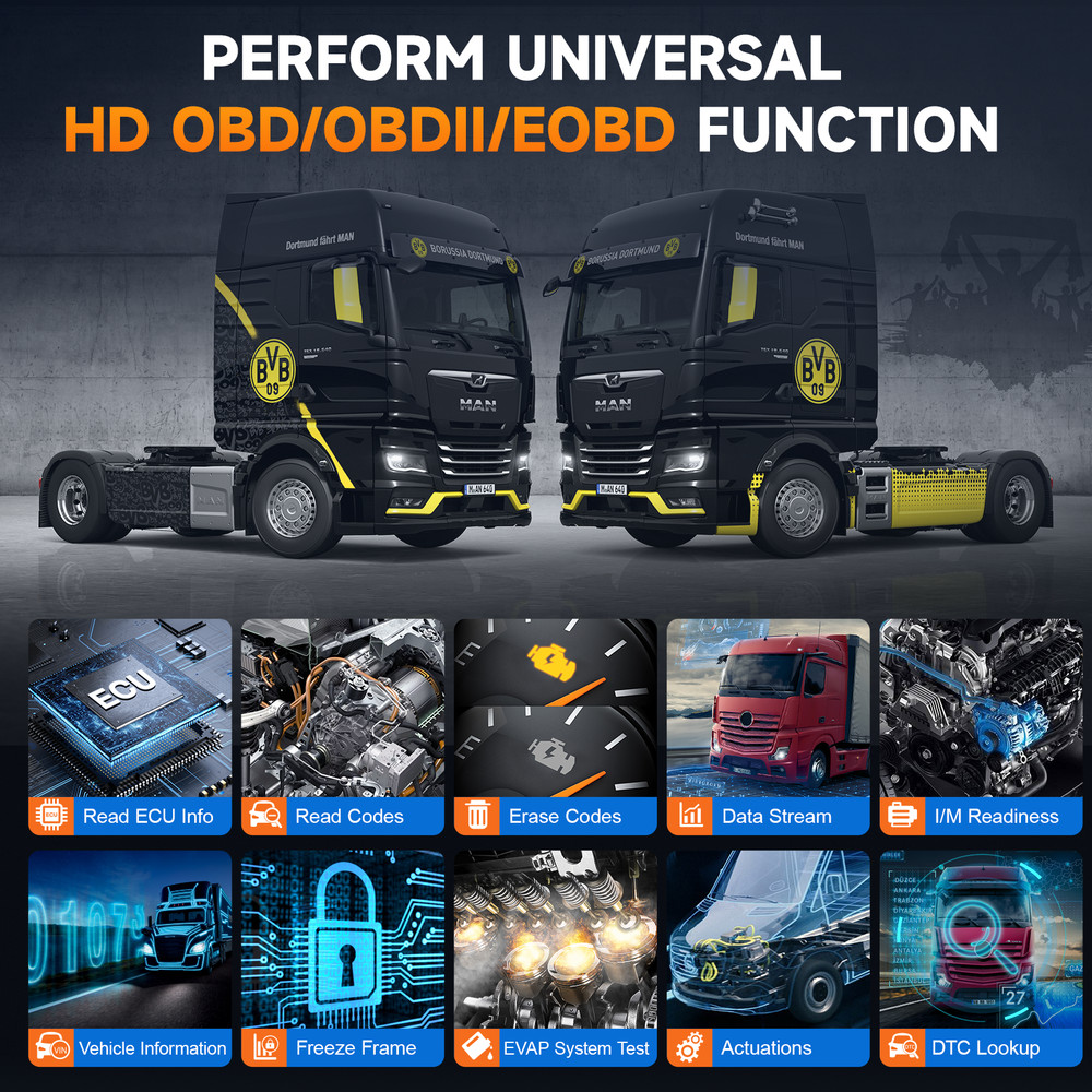 Heavy Duty HD Truck Bluetooth OBD2 Scanner Diagnostic Tool Coding Programming