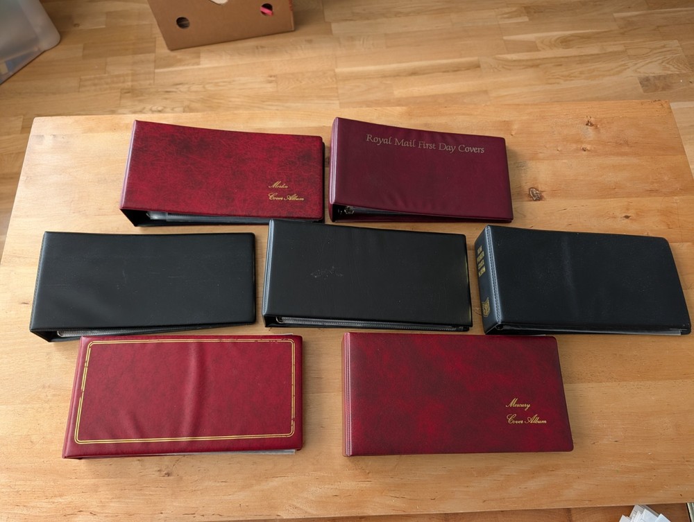 7 First Day Covers Stamp Albums + 161 Sleeves Royal Mail Post Office Stanley Mer