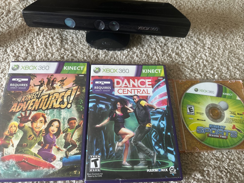 Microsoft Xbox 360 Kinect Motion Sensor Bar Black & 3 games - bundle