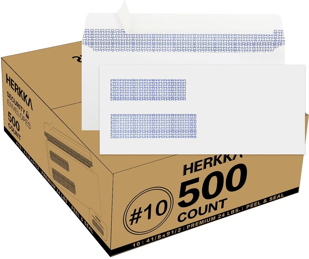 500 Pack #10 Double Window Security Self-Seal Envelopes - Suitable Size for M...