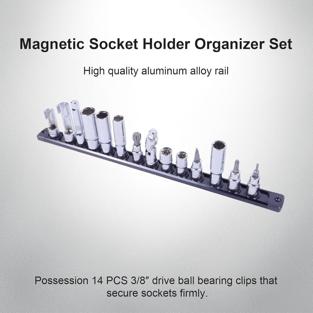 Magnetic Socket Holder Organizer Set:3/8-Inch Drive Socket Trays Socket, 360° S