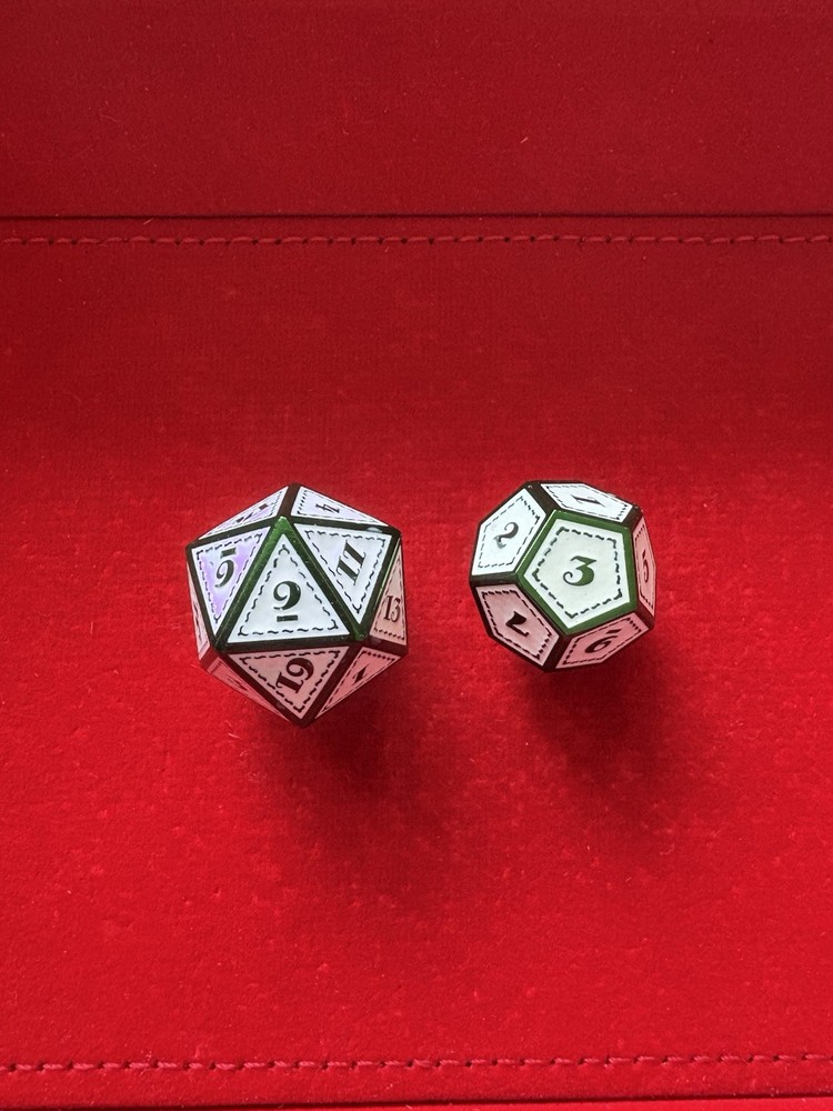 7 Pc Polyhedral Metal Dice Green & White