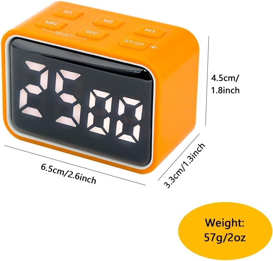 Digital Mini LED Timer, Rechargeable LED Countdown/Up Timer, 3 Pre-set Orange