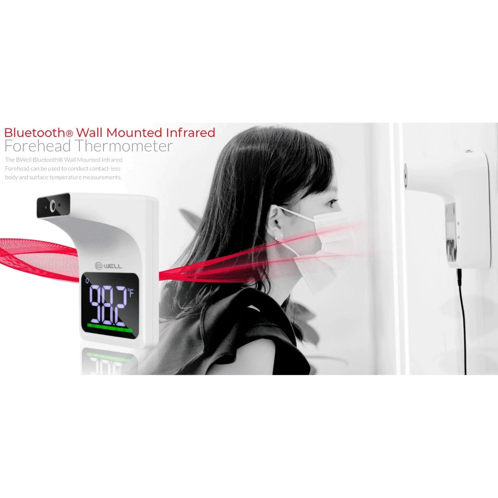 BWell Bluetooth Wall-Mounted Contactless Infrared Forehead Thermometer with Larg