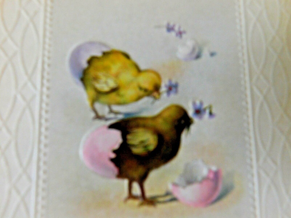 Vintage Easter Postcard Two Chicks Coming out of Eggs