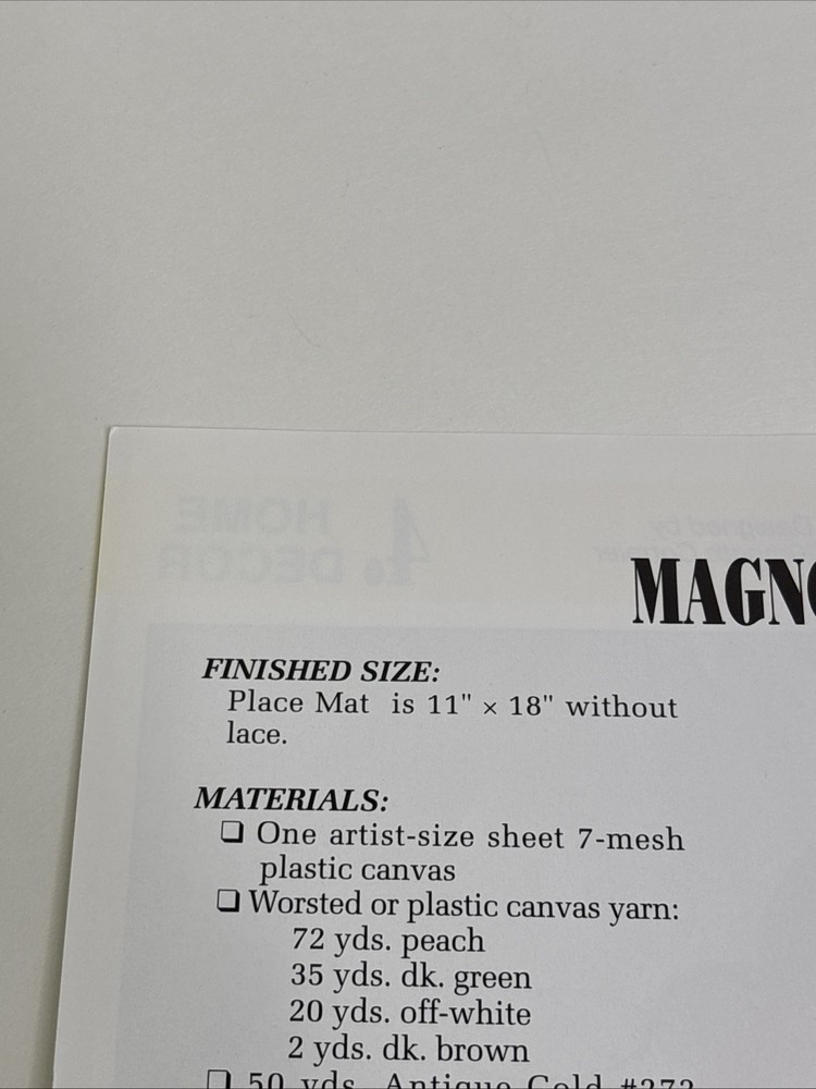 Magnolia Table Setting Place Mat Annie's Attic Plastic Canvas Pattern Page