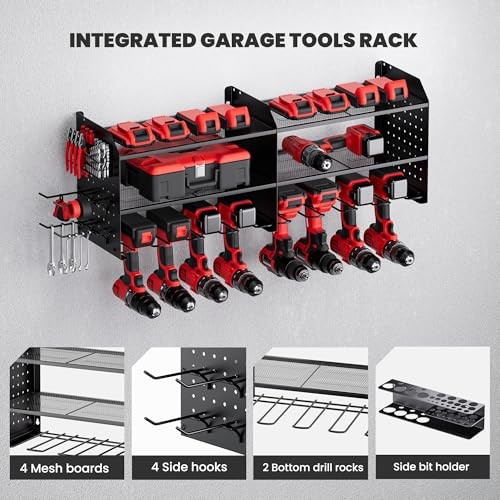 2-in-1 Power Tool Organizer Wall Mount, 3-Layer Drill 3 Layer-(2-IN-1) Black