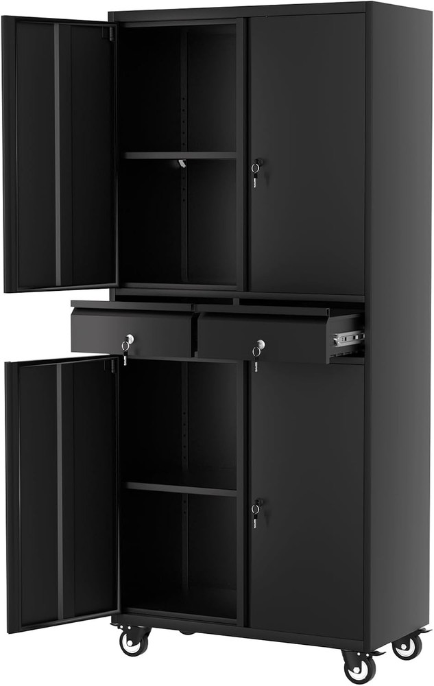 72in Garage Storage Cabinet Locking Wheels 2 Drawers