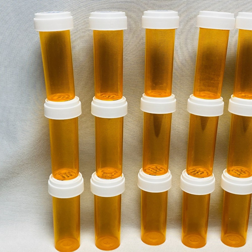 24 Tall Amber Empty Pill Bottles with Lids Craft Storage Organization Solution