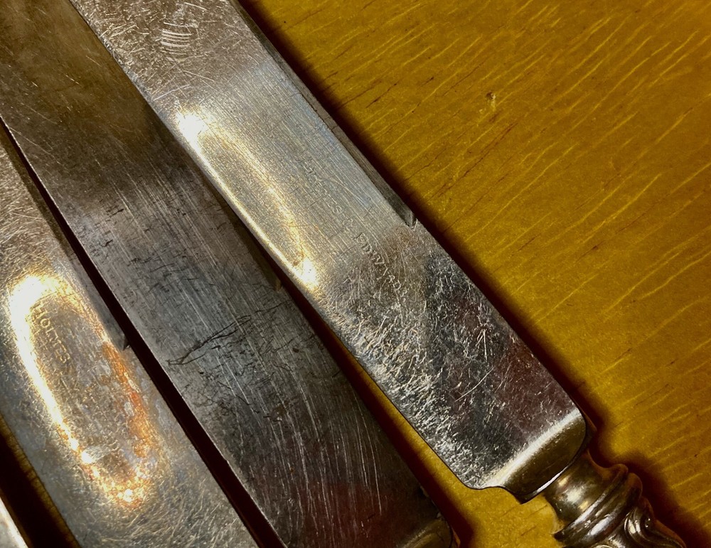 9 Holmes & Edwards Silverplate Dinner Knives Flatware Silverware Rare Antique