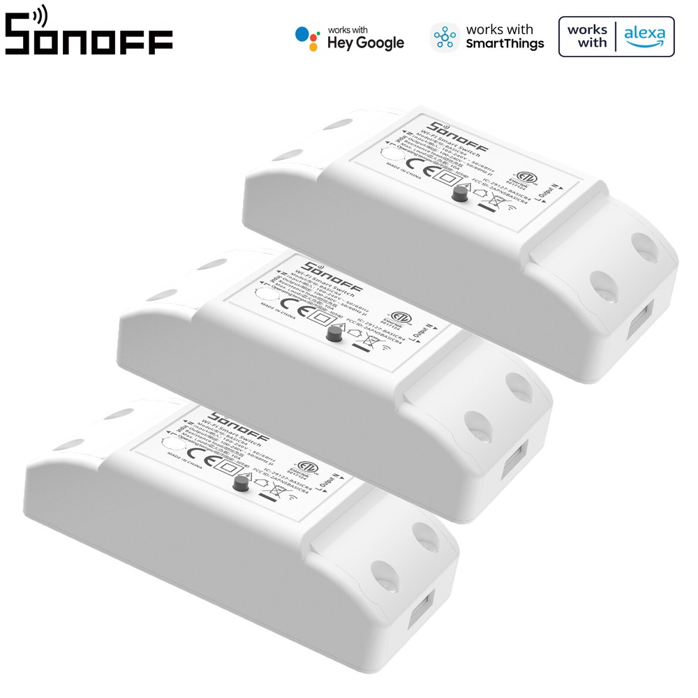 3Packs SONOFF Basic R4 WiFi Smart Light Switch 10A DIY Module 2400W App Control