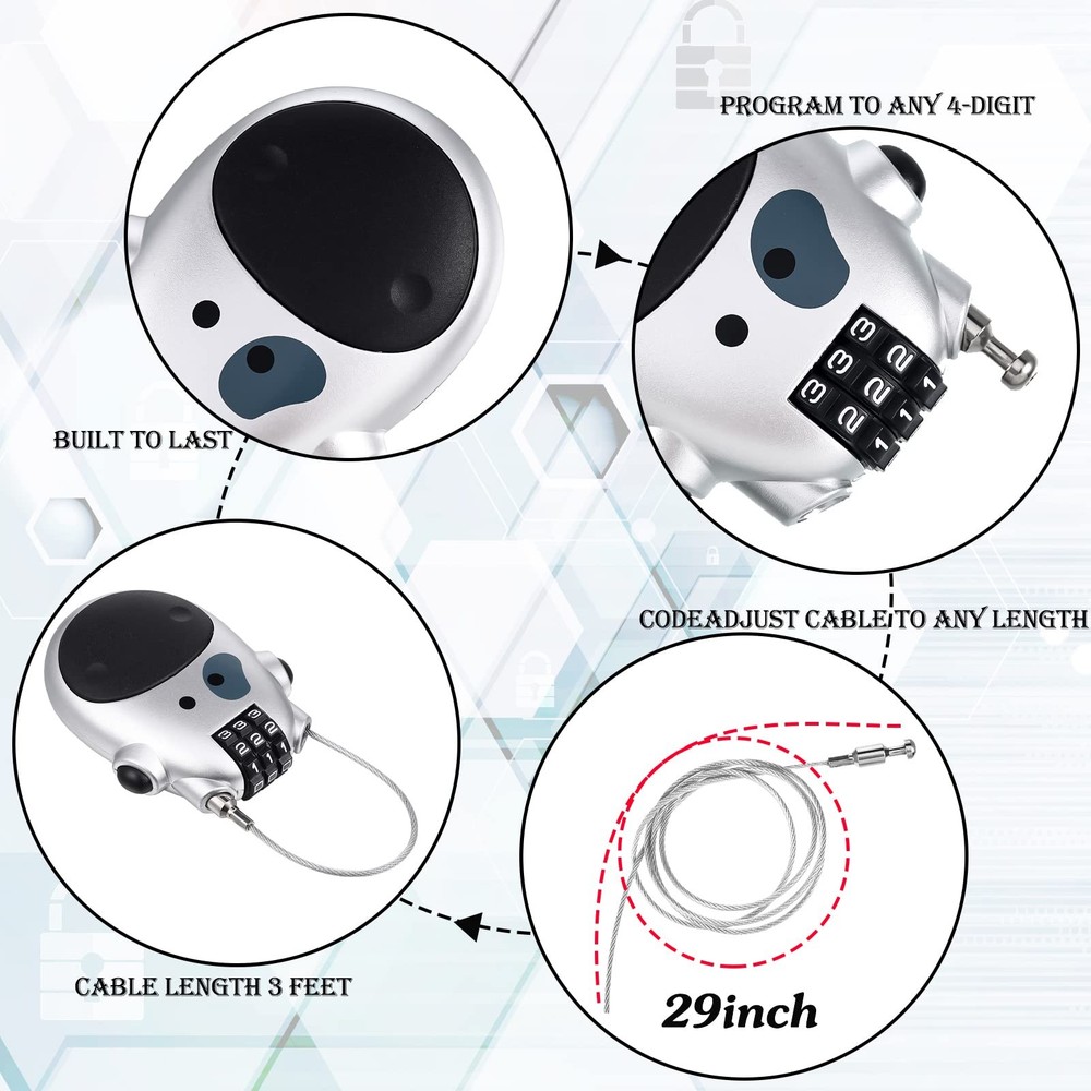 2 Pcs Cable Lock Combination Snowboard Locks 27 Inch Retractable Adjustable Cabl