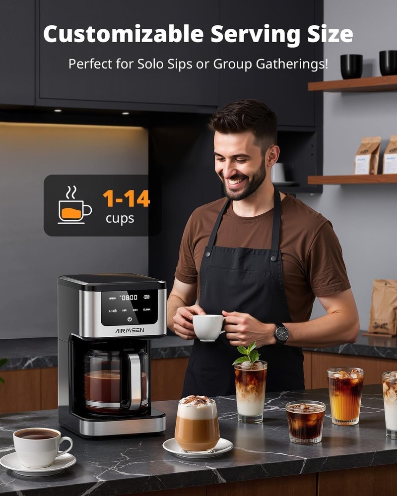 AIRMSEN 14-Cup Programmable Drip Coffee Maker – 1000W Fast Brewing Coffee Mac...