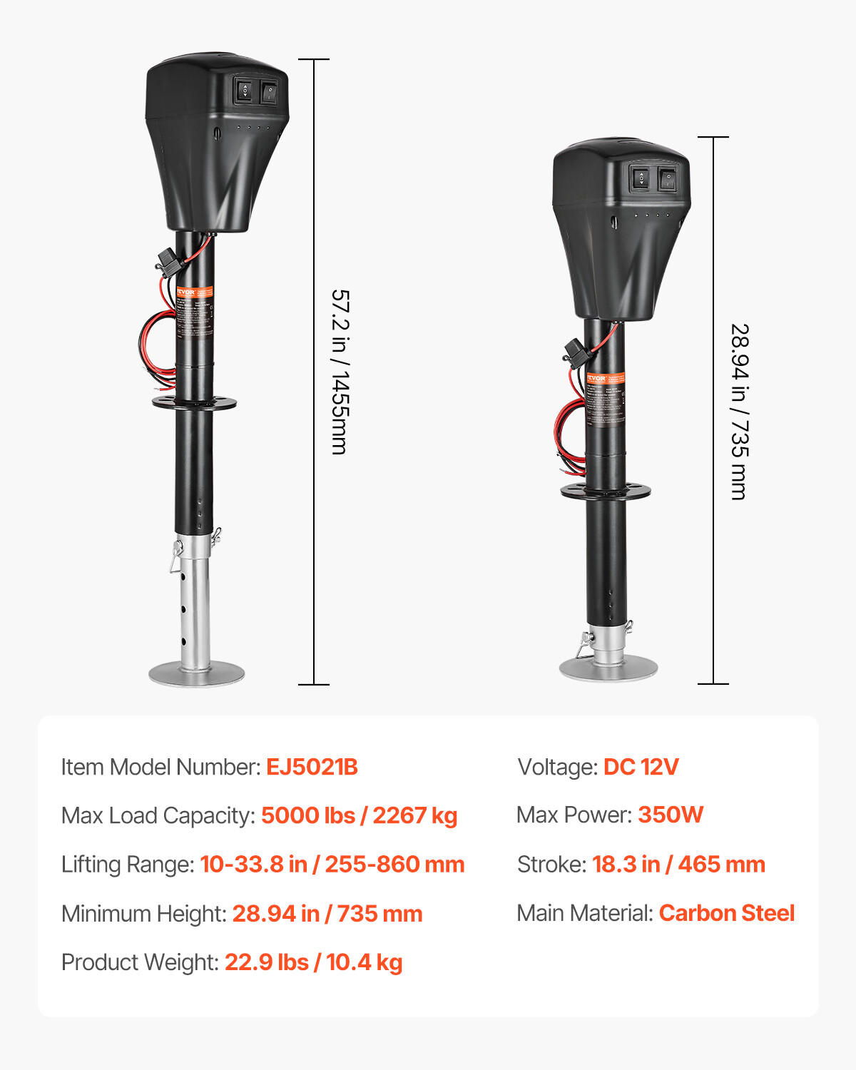 Electric Trailer Jack 5000 lbs Power Tongue Jack for RV Trailer & Camper Black