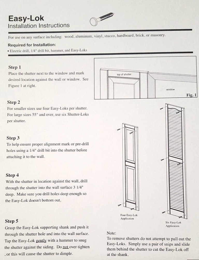 White Window Shutters Panel Peg Loks 3" Shutter Fasteners Spikes Lock Pegs Bulk