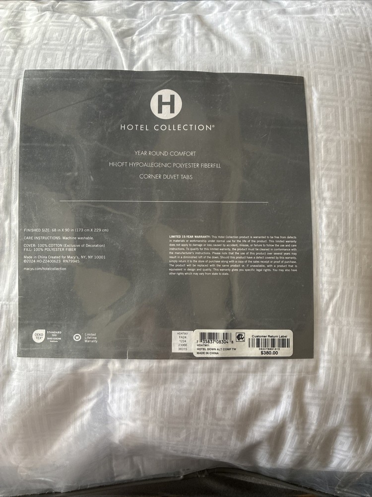 HOTEL COLLECTION LUXE DOWN ALTERNATIVE TWIN COMFORTER WHITE
