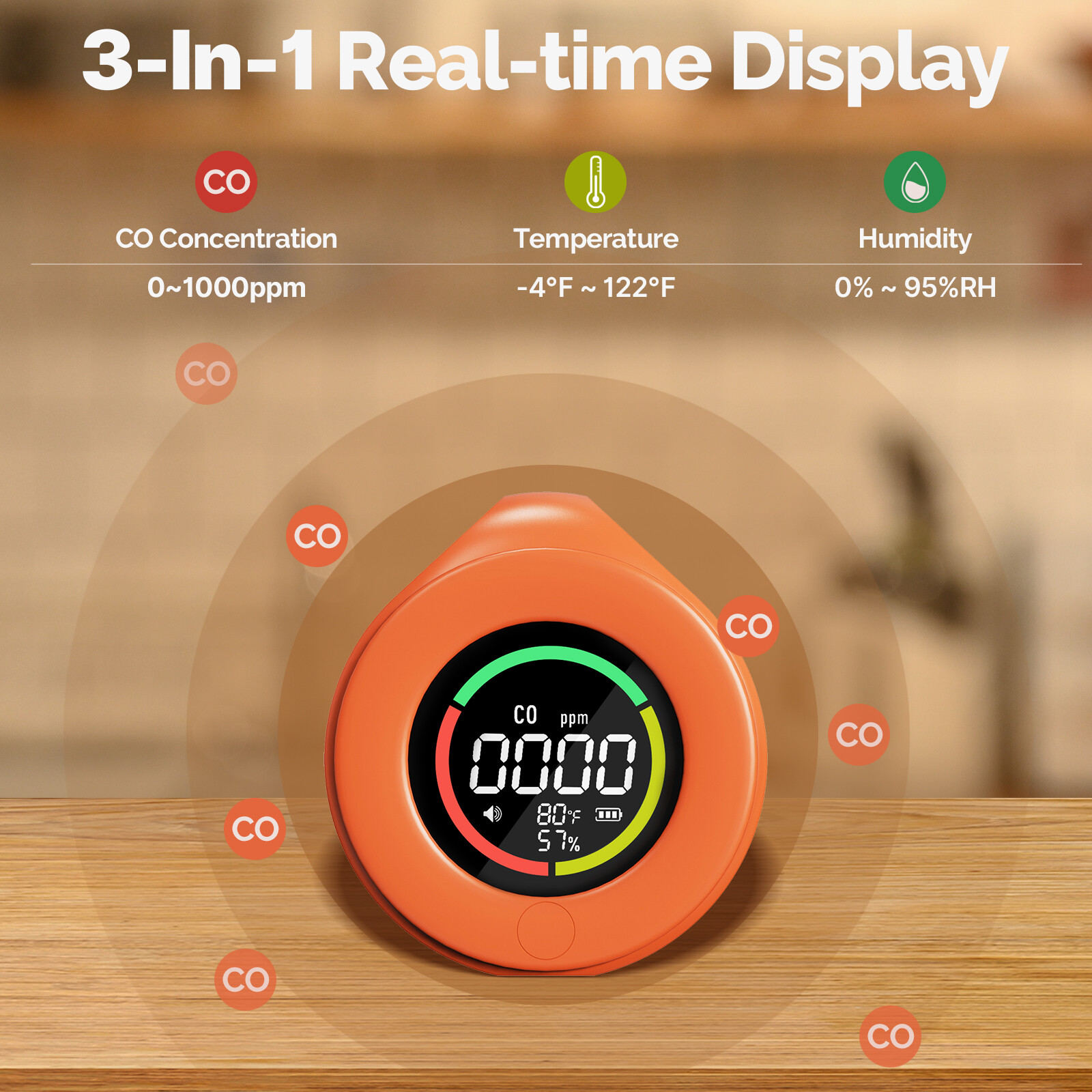 MOES Portable Carbon Monoxide Detector Temp/Humi/CO Sensor Alarm Outdoor/Indoor