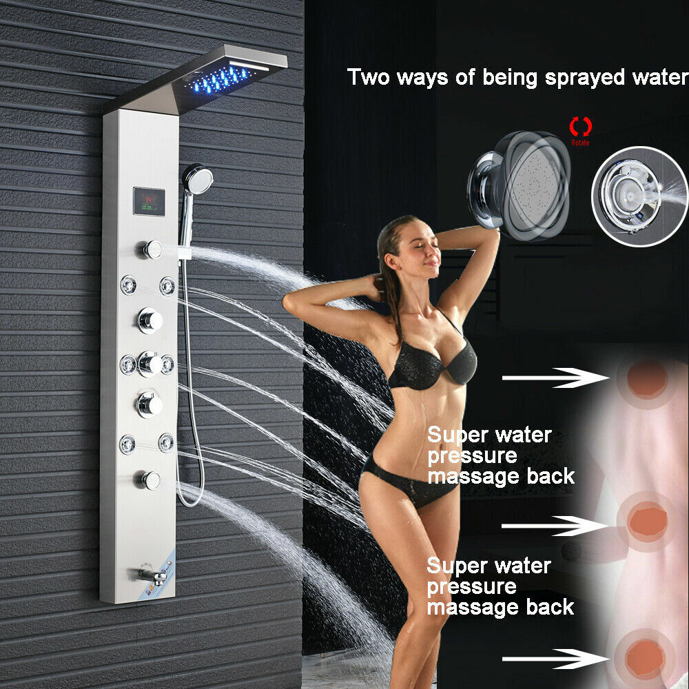 Shower Panel Tower System Stainless Steel 6-Function Faucet LED Rain&Waterfall