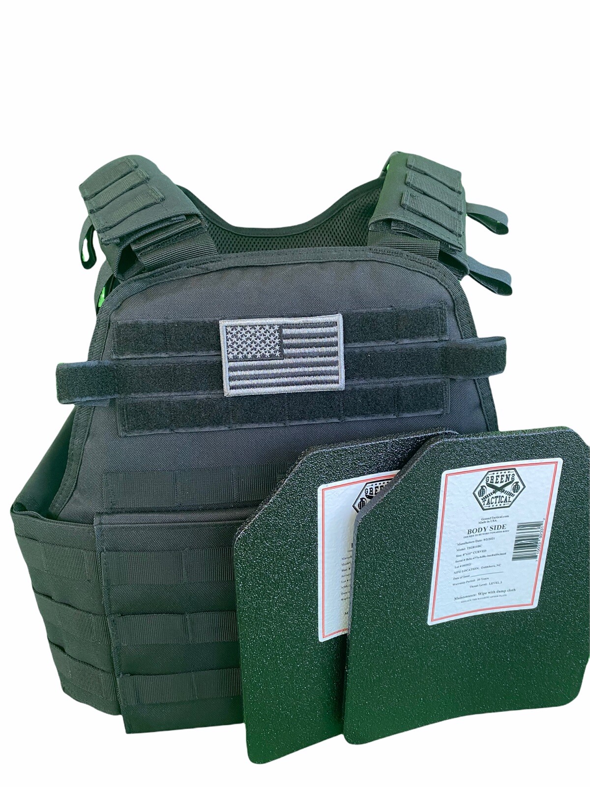 Tactical Vest Plate carrier- Black w/ 2 Curved 8x10 Plates