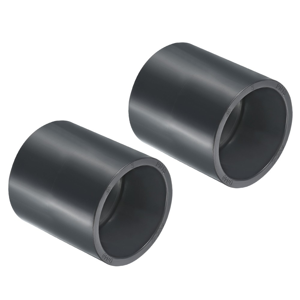 UPVC Pipe Fitting 50mm Socket, 2 Pack Straight Coupling, Dark Grey
