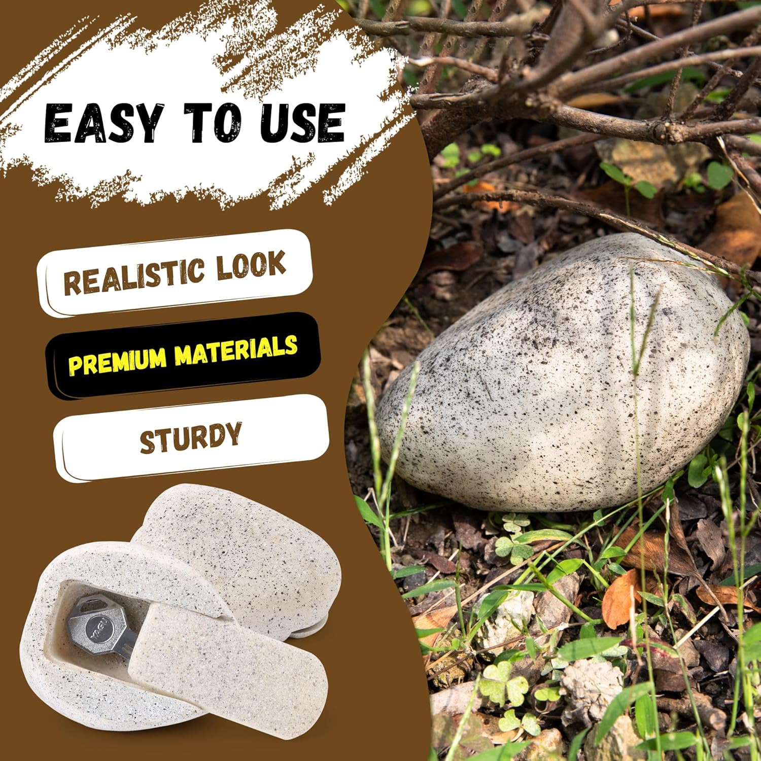 Fake Rock Key Hider Safe for Outdoor Garden or Yard, Large Size Fake Stone Hidde