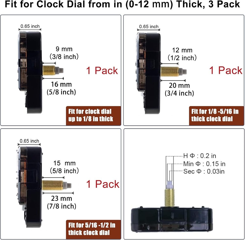 EMOON 3 Pack Silent Clock Mechanism Replacement Kit, Quartz Clock Movement with