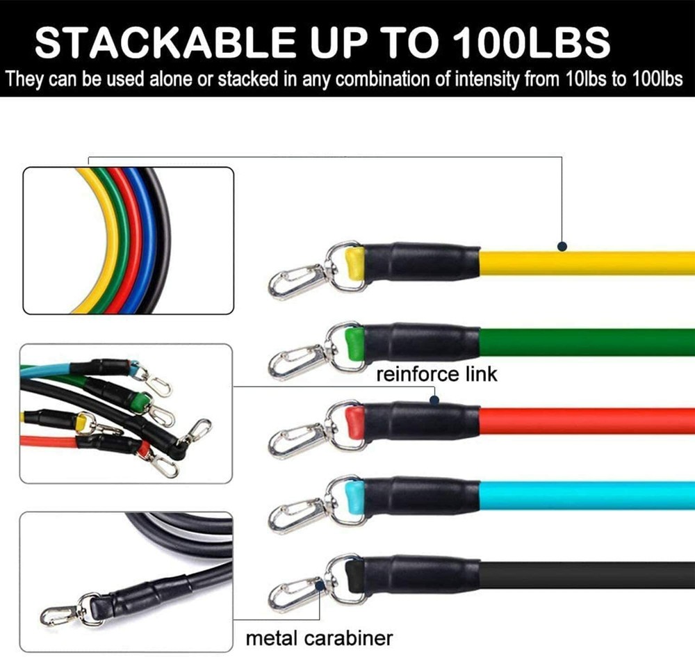 Resistance Bands Set with Stackable Exercise Bands,Non-Slip Foam Hanldes,Carry B
