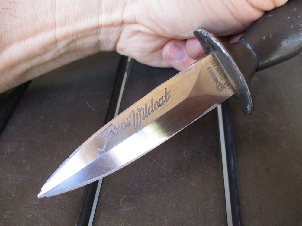 Vtg Compass TEXAS WILDCAT Fixed Blade Boot Knife