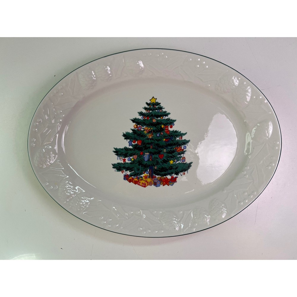 vintage Cuthbertson or GEI Christmas Tree pattern oval serving platter 14"