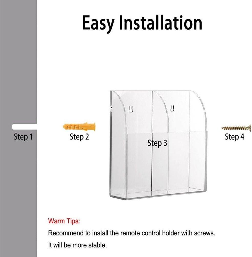 Hipiwe Wall Mount Remote Control Holder Clear Acrylic Media Medium,