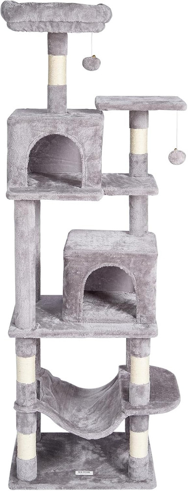 Deluxe 63" Cat Tree with Condos, Hammock, Scratching Post & Perch - Light Grey