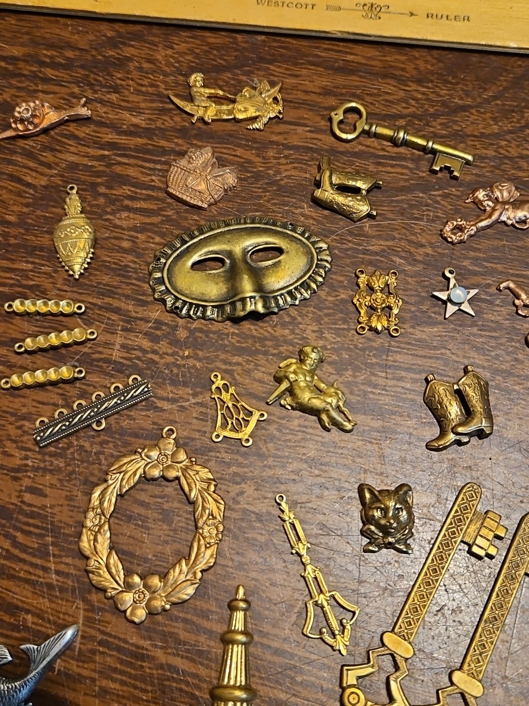 Lot Of 50 Mixed Parts Pcs France Vintage 60s Brass Stampings Findings Jewelry